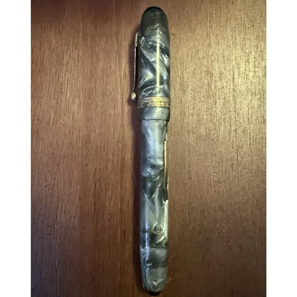 1930s Rare Welsharp Marbled Celluloid Fountain Pen w/14 K Gold Plating U.S. Made
